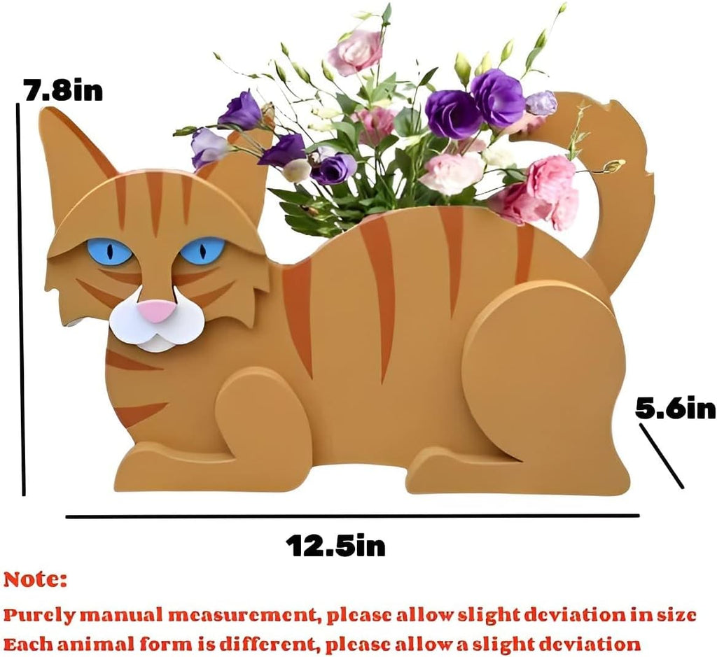 Orange Cat Planter Pots, Animal Shaped Flower Pot | Cute Plant Gift for Women and Pet Lovers, Indoor Outdoor Garden