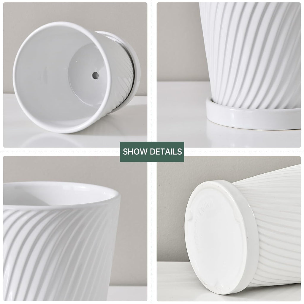 White 6 Inch Flower Pots for Plants,Ceramic Planter with Drainage Holes | 4 Pack Indoor & Outdoor Plant Pots with