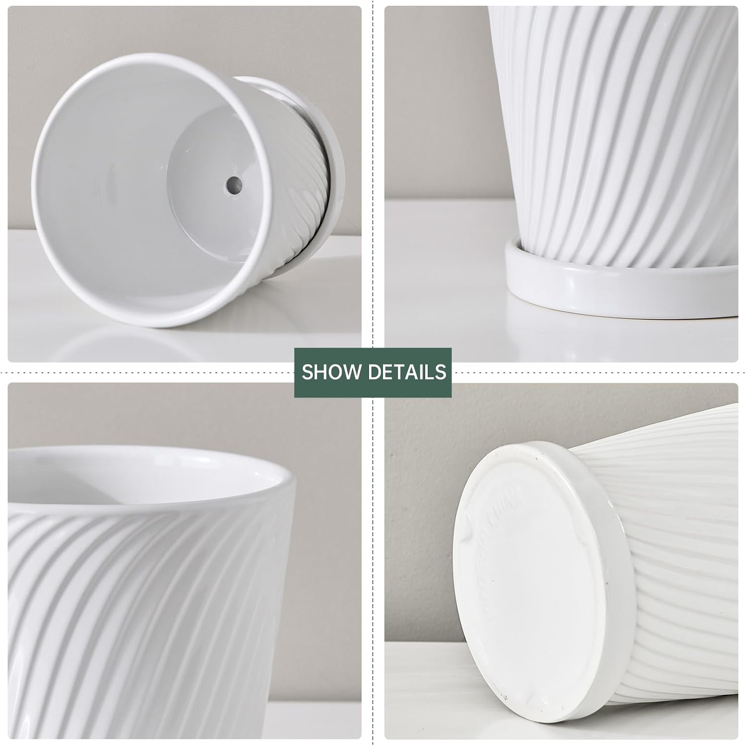 White 6 Inch Flower Pots for Plants,Ceramic Planter with Drainage Holes | 4 Pack Indoor & Outdoor Plant Pots with