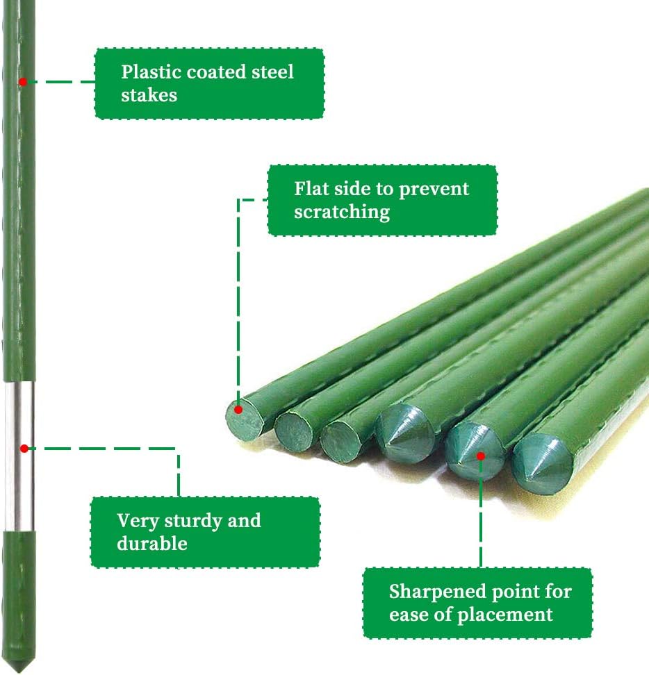 G-LEAF Garden Stakes 5 ft Plastic Coated Steel Tube Sturdy Metal Plant Sticks for Tomato,Cucumber,Bean,Tree,Pack of 25