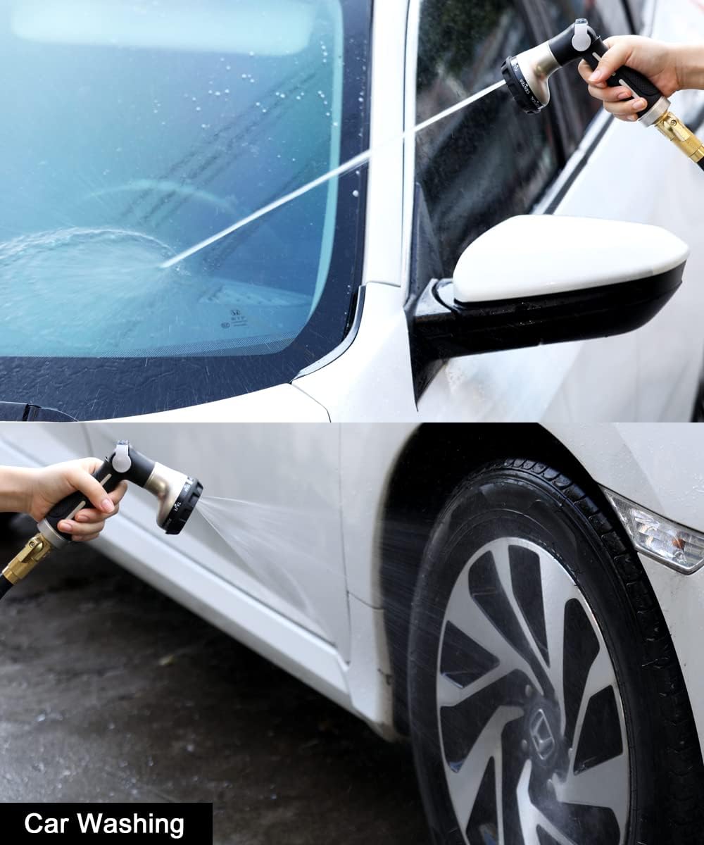 Garden Hose Nozzle Heavy Duty, 8 Patterns, Thumb On/Off Valve, Black | High pressure sprayer for watering plants, car