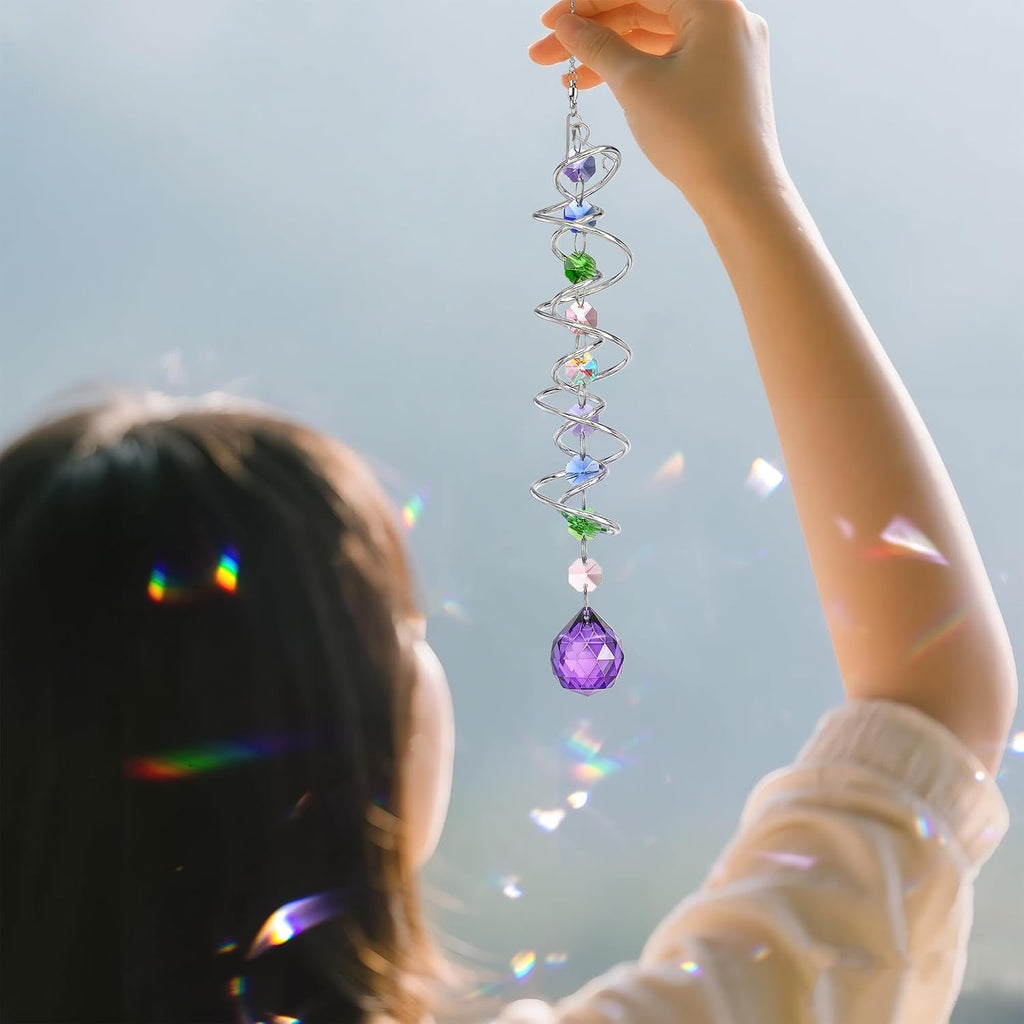 5 Pack Crystal Suncatcher Gazing Ball Spiral Wind Spinner Garden Decor | Crystal Sun Catcher Wind Spinner with Spiral