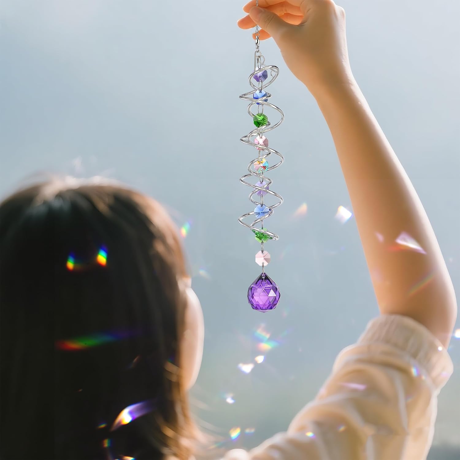 5 Pack Crystal Suncatcher Gazing Ball Spiral Wind Spinner Garden Decor | Crystal Sun Catcher Wind Spinner with Spiral