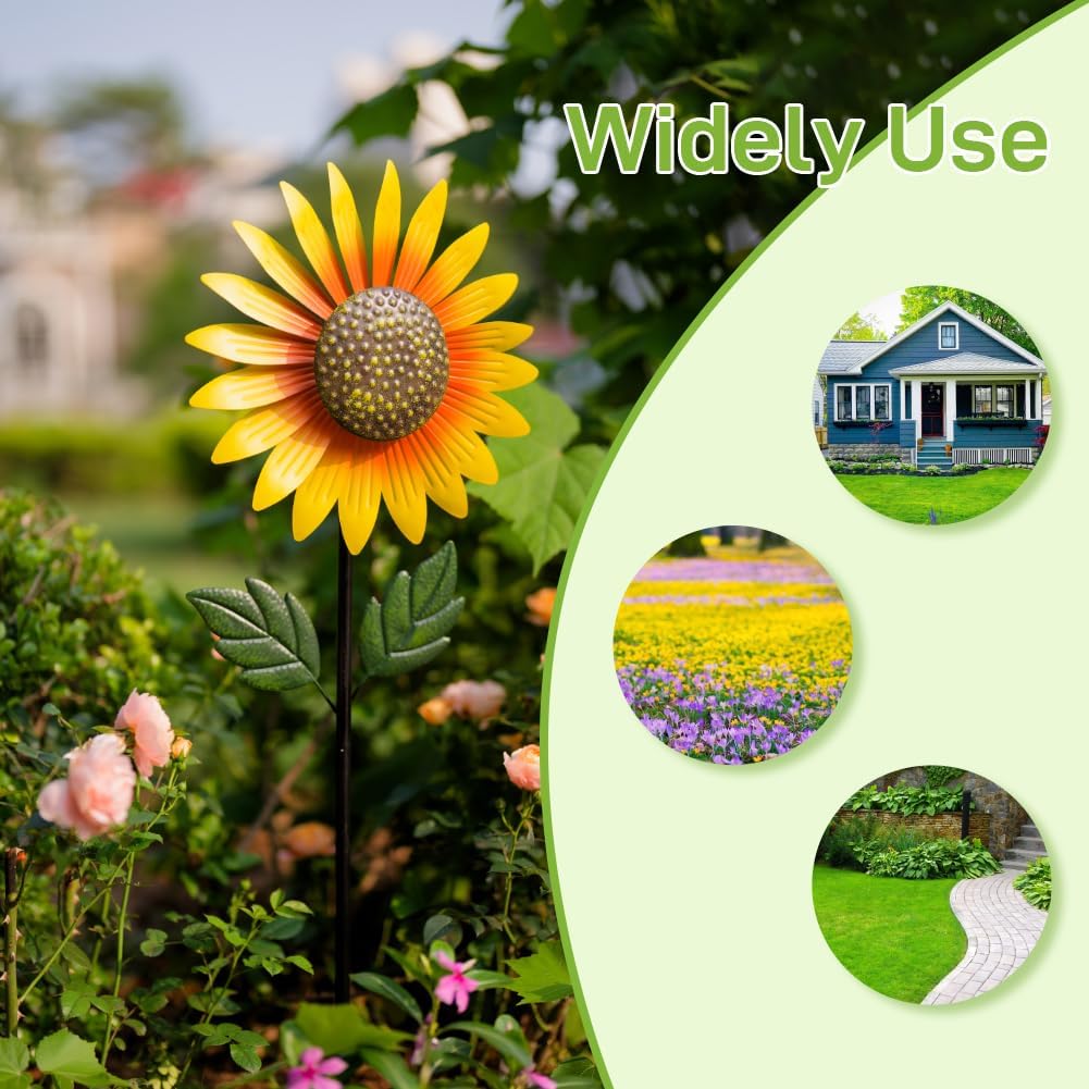 Sunflower Wind Spinner Outdoor,Garden Windmill for Yard Decor | Sunflower Windmills Lawn Decor,Metal Flower Garden