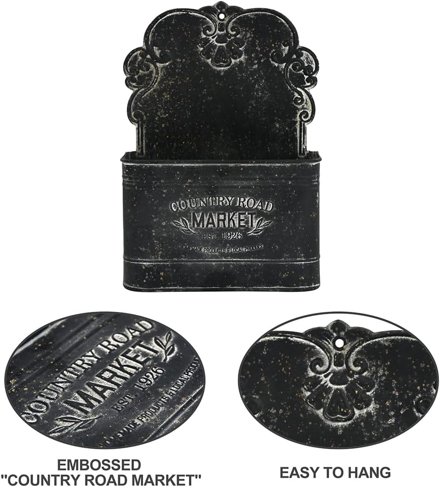 Black Metal Wall Planter - Outdoor Indoor Hanging Rustic Mount for Farmhouse Decor