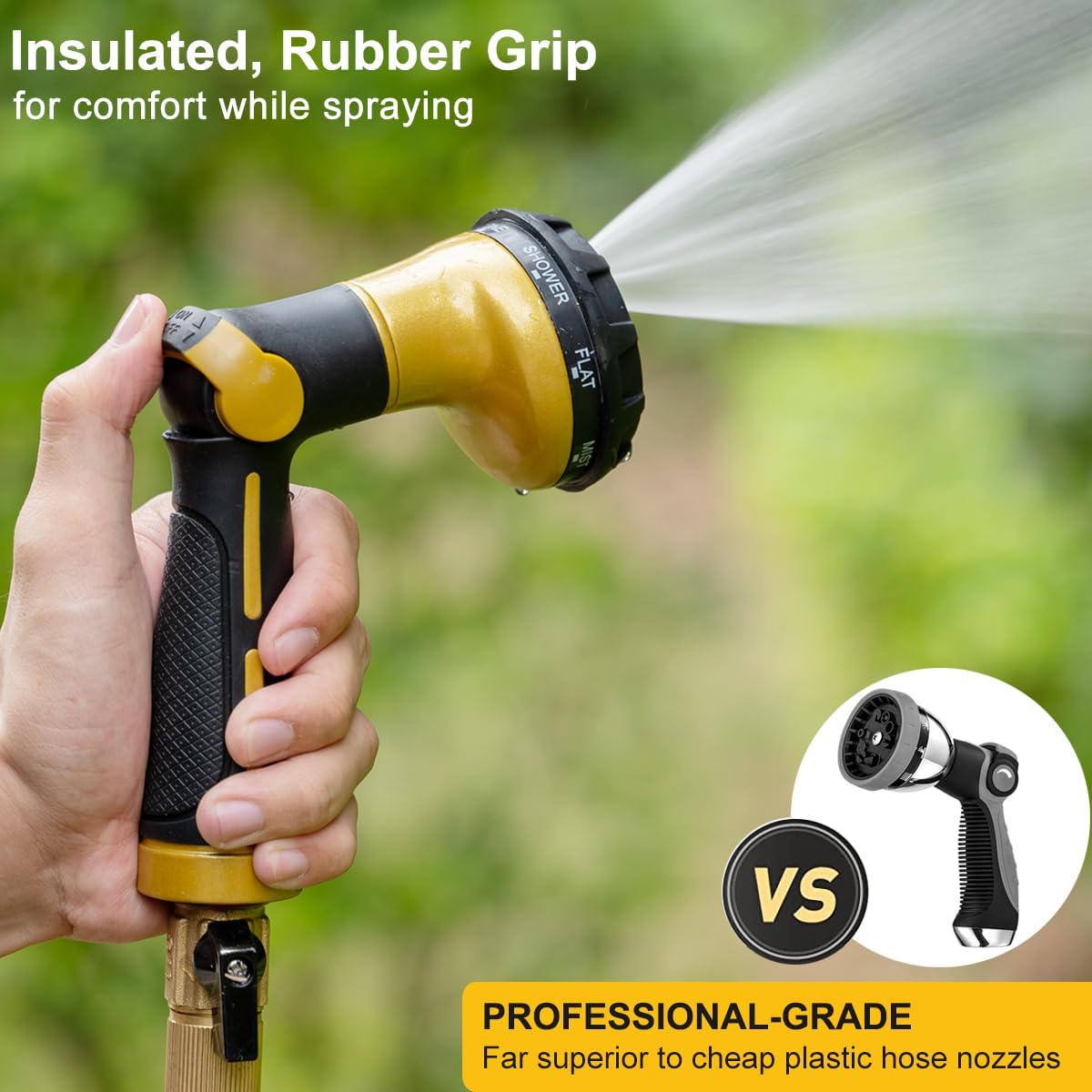 FANHAO Heavy Duty Garden Hose Nozzle, Metal Hose Sprayer Easy Thumb Control | 8 Spray Patterns, Rustproof Water Nozzle