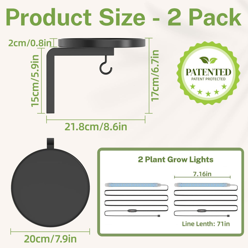 iDavosic.ly Plant Wall Hanger with Grow Lights Set of 2 for Indoor, Black | Metal Floating Flower Display Holder Stand