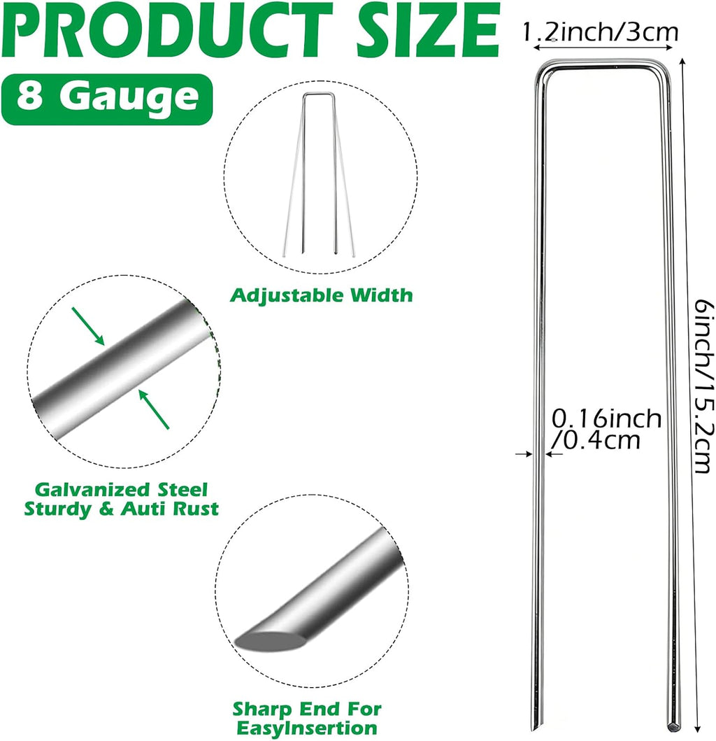 100 Pack Landscape Staples, 6" 8 Gauge Galvanized Steel Garden Stakes,Landscape Pins Turf Staples for Securing Weed