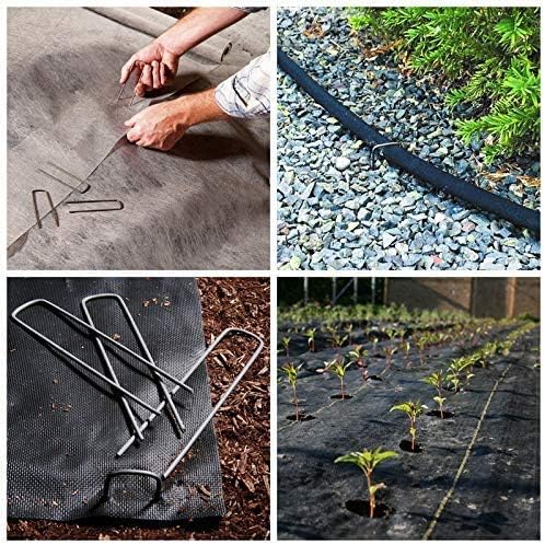 6'' 9 Gauge Heavy Duty Garden Landscape Staples, 125 Pack Anti-Rust Galvanized Garden Stakes, U-Shaped Lawn Sod pins