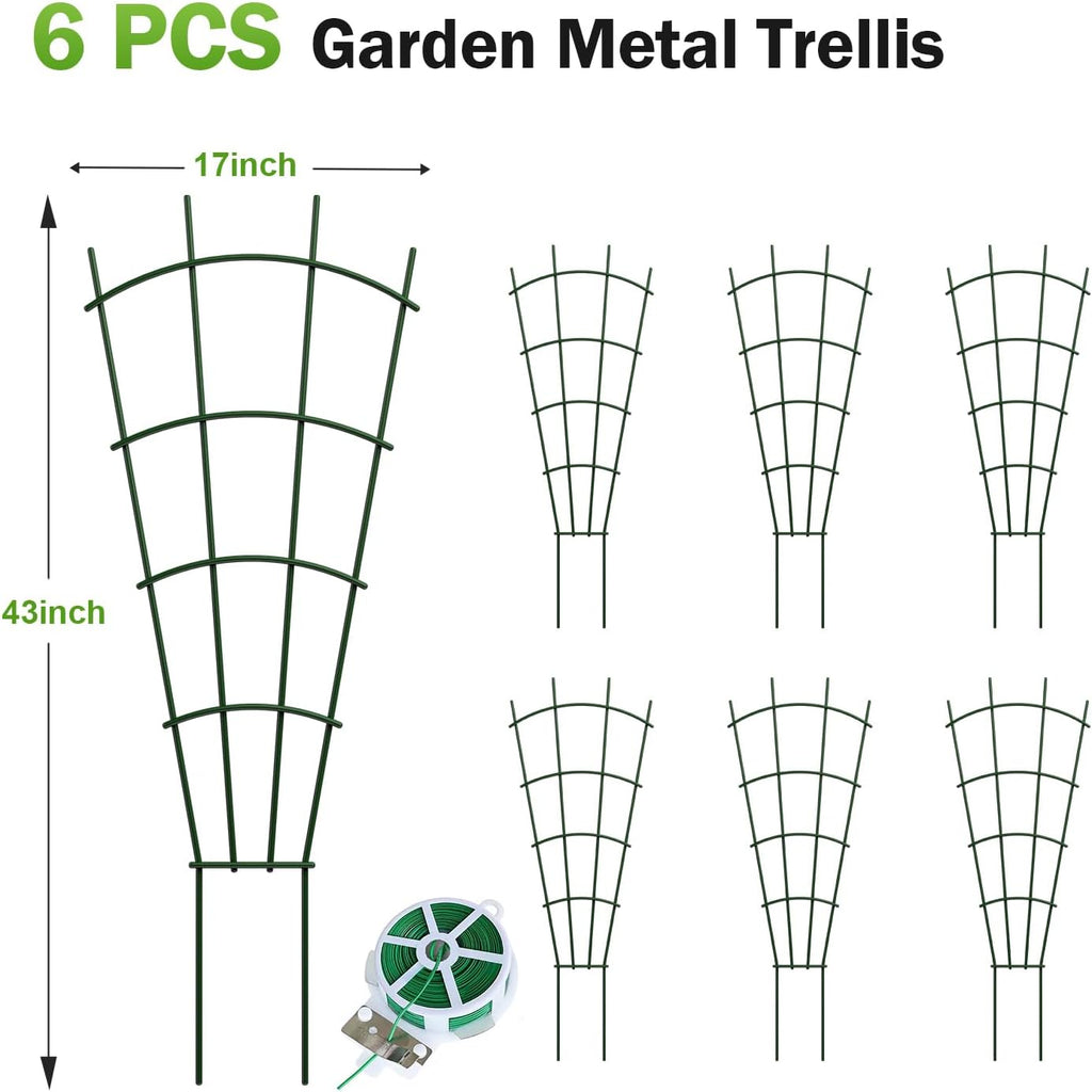 6-Pack Metal Trellis for Potted Plants, 43" Heavy Duty Garden Trellis for Climbing Plants, Rustproof Powder Coated