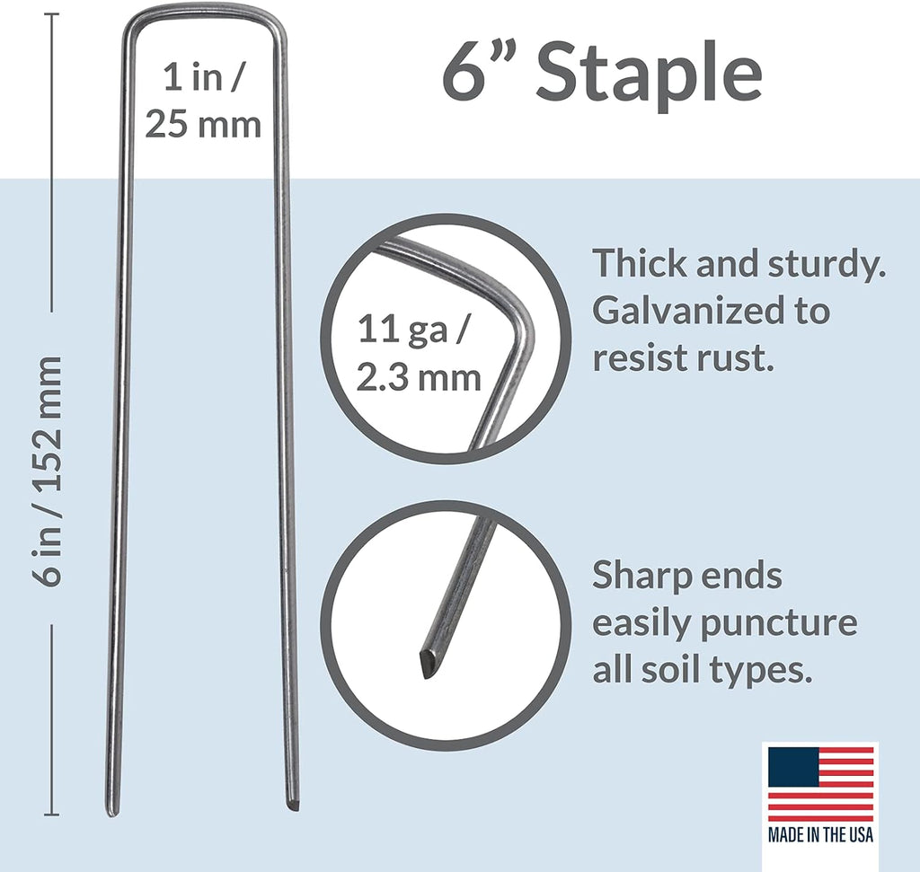 Pinnacle Mercantile Garden Stakes 6 Inch 11 Gauge Galvanized Steel Landscape Staples, Heavy Duty Landscape Fabric
