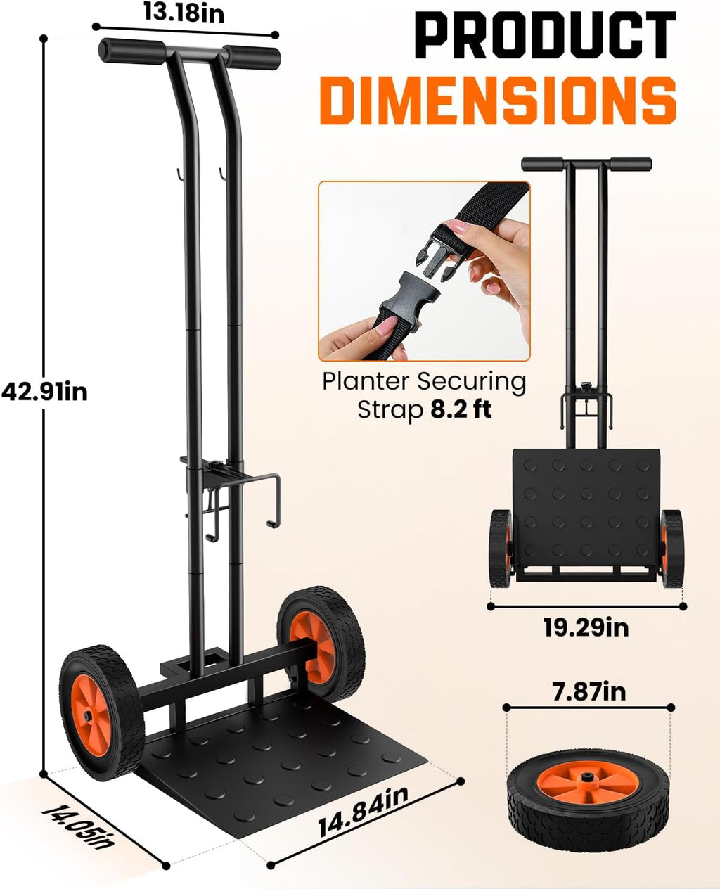 Plant Caddy with Wheels, 176Lbs Heavy Duty Plant Dolly Cart | Foldable, Adjustable Grabbing Arm & Strap, Back &