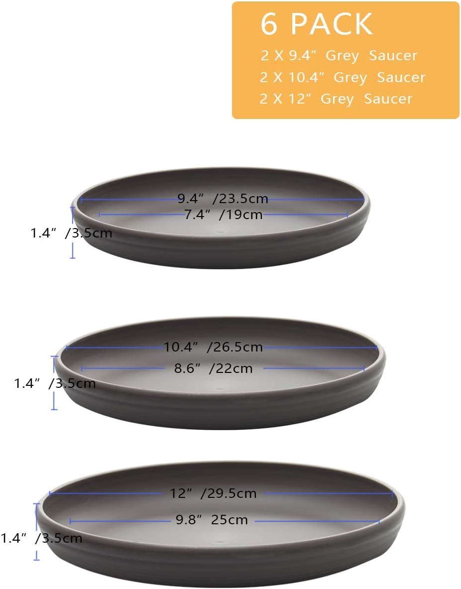 SAROSORA Round Plastic Plant Saucer Drip Tray Set of 6 for Indoor Outdoor Home Garden Flower Plant Container Flower Pot