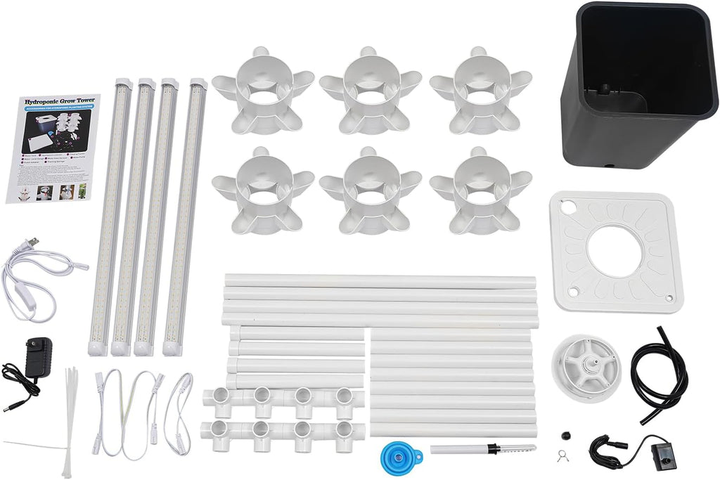 Hydroponic Tower Growing System Kits with LED Grow Lights 30 Pods Indoor Vertical Planter Germination Kit 6 Layers
