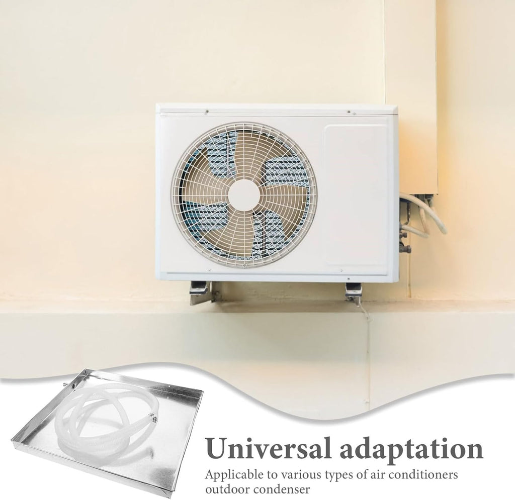 SEWACC Air Conditioner Drip Pan with Water Hose, Unit Drip Tray, Stainless Steel Water Catcher Drain Tray, 15.74 x