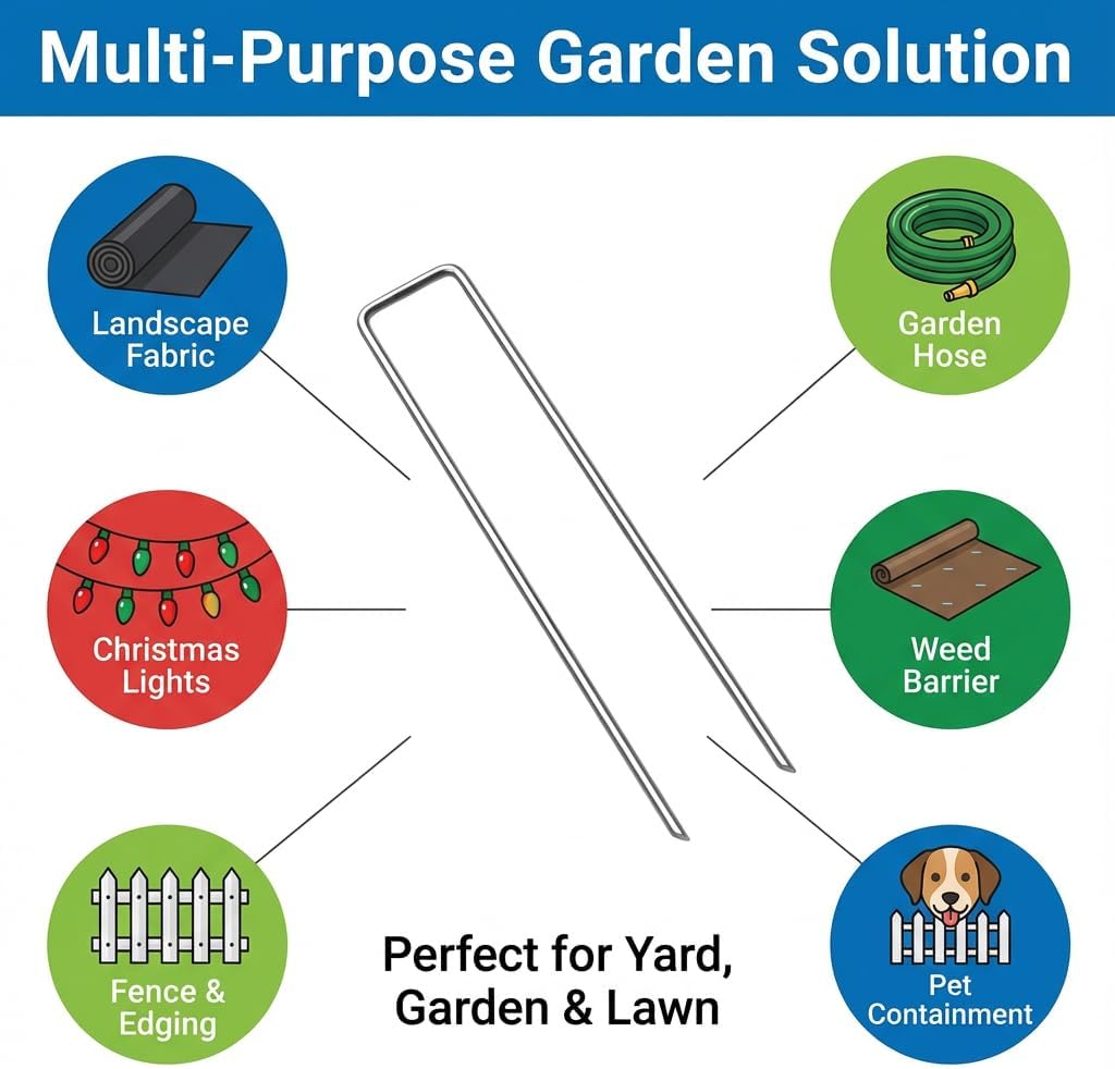 200 Pack 6 Inch Heavy Duty U-Shaped Landscape Staples, 11 Gauge Galvanized Steel Garden Stakes for Securing Landscape
