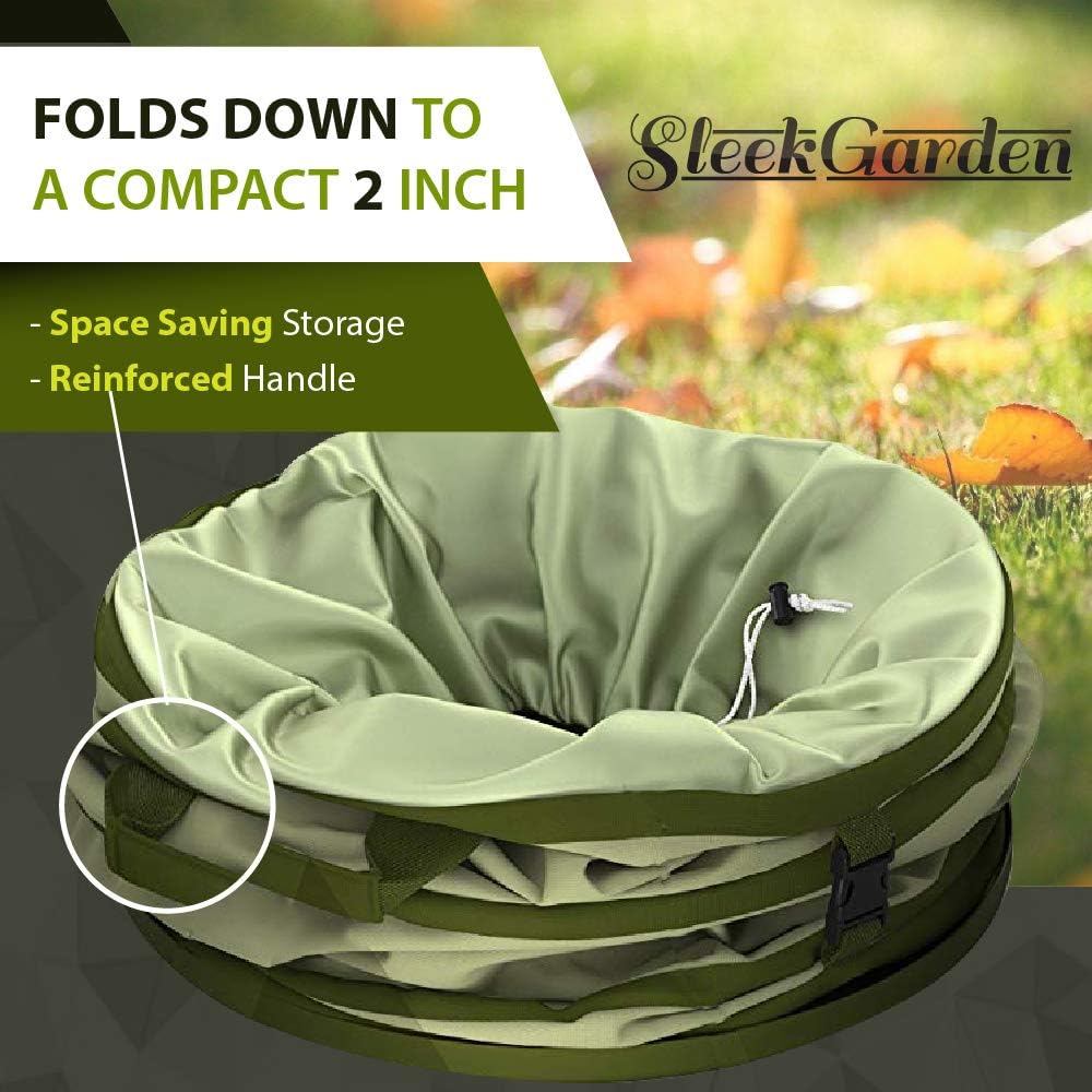 Collapsible Garden Canvas Pop Up Yard Waste Bin - 30 Gallon Leaf Bag Holder | Canvas Fabric, Collapsible Design, Drain
