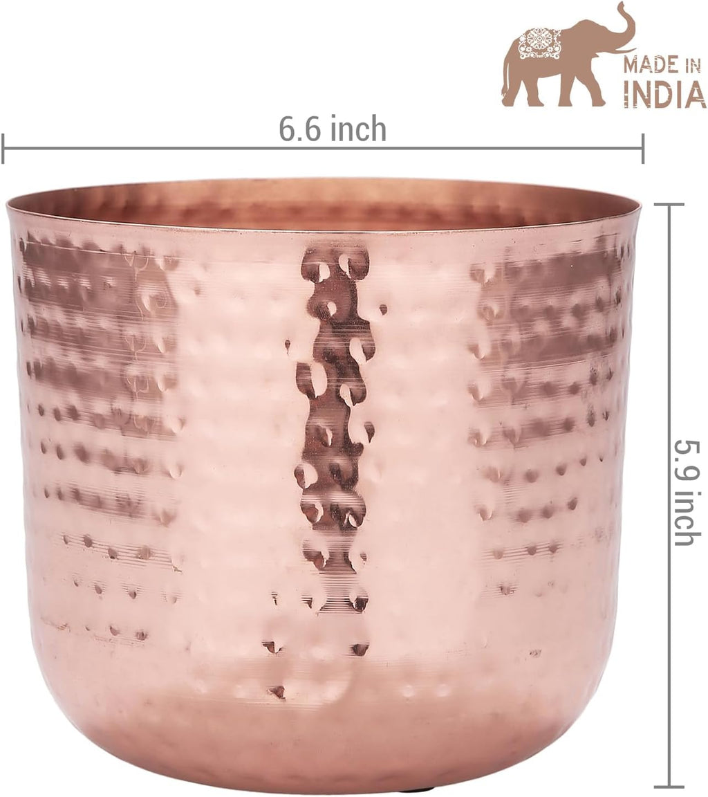 MyGift Hammered Copper Tone Metal Planter Pot with Flared Rim, 6.5 Inch | Handcrafted in India, the textured finish and