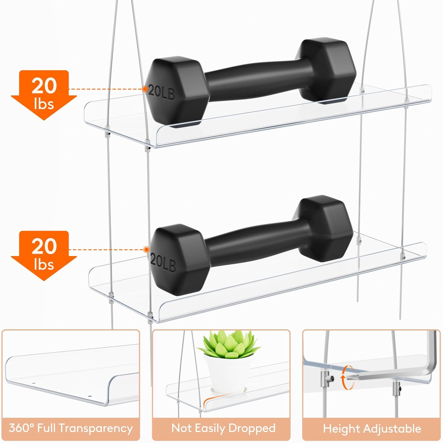 Lifewit 3-Tier Window Plant Shelves, 15" Acrylic Adjustable Hanging Shelf | Versatile Hanger for Small Plants or