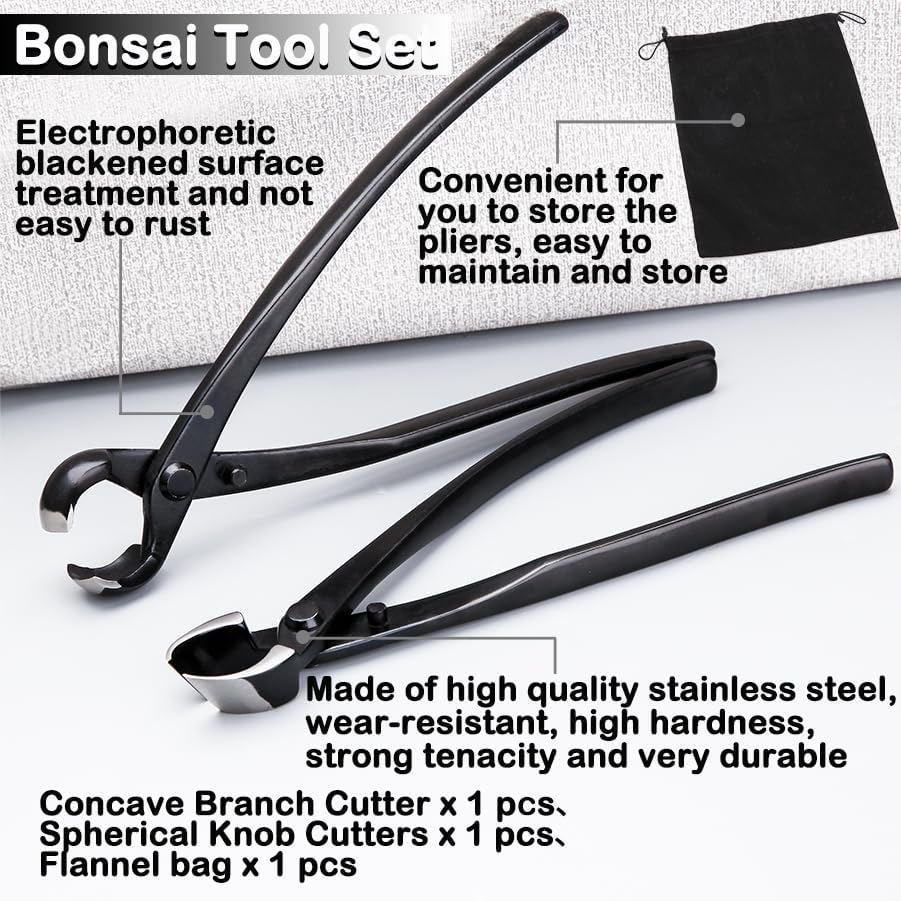 Bonsai Tool Set - 8" Concave Cutters and 8" Spherical Knob Cutters Carbon Steel Gardening Bonsai Pruning & Care Kit
