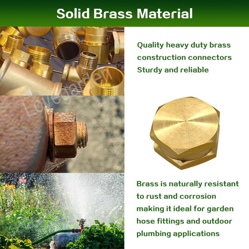Lovegarden 3/4"Garden Hose End Caps, Brass Garden Hose Cap with Washers