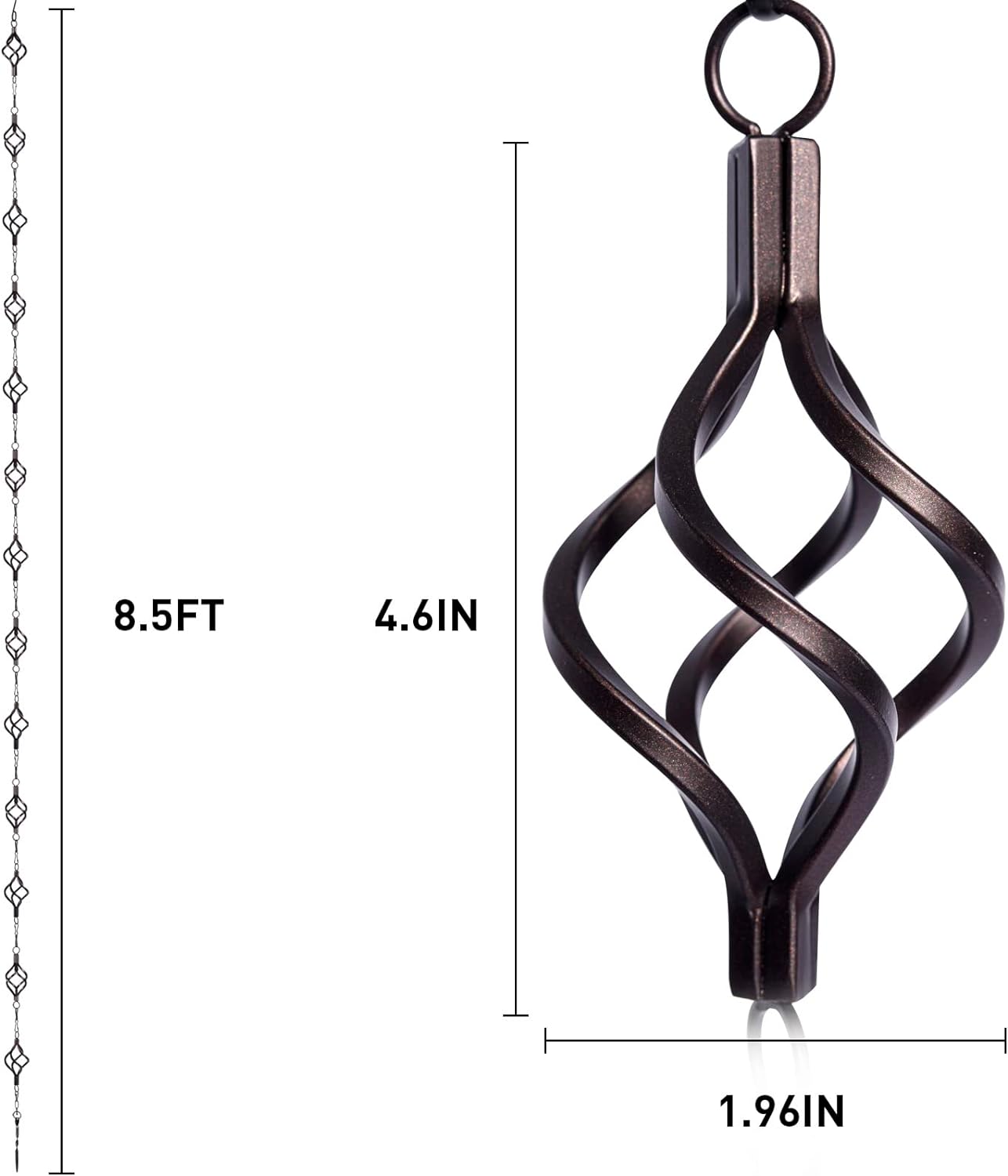 Rain Chain Bird Cage Set 8.5Ft, Not Rust Wrought Iron Rain Chains for Gutters with Adapter Gotta Drain and Sturdy