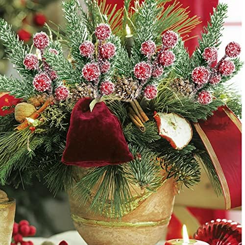 Red Berry Stems Floral Pine Branches Christmas Artificial Pine Cones Branch Evergreen Christmas Berries Décor 10PCS Holiday Floral Picks Holly Stem for Xmas Wreath DIY Garland Crafts Decoration