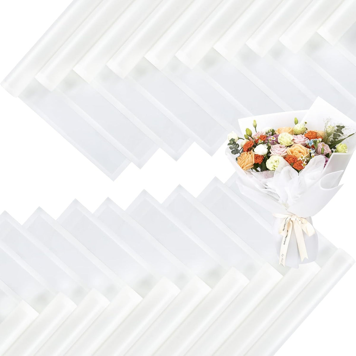 FUHITIM 20 Sheets Flower Wrapping Paper (Translucent White)