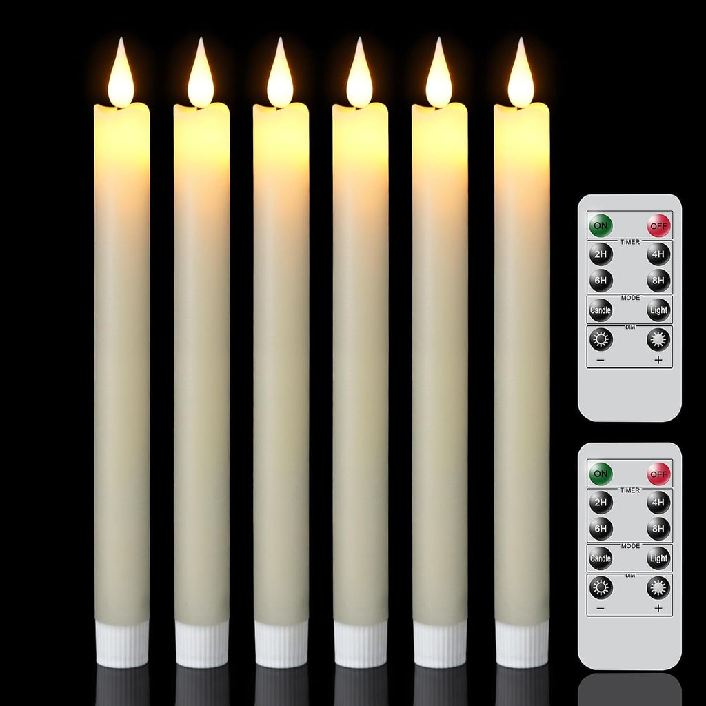 GenSwin Flameless Taper Candles with 2 Remote, Set of 6 Real Wax Taper Candles Battery Operated, LED Flameless Battery Candlesticks for Halloween Home Holiday Decor