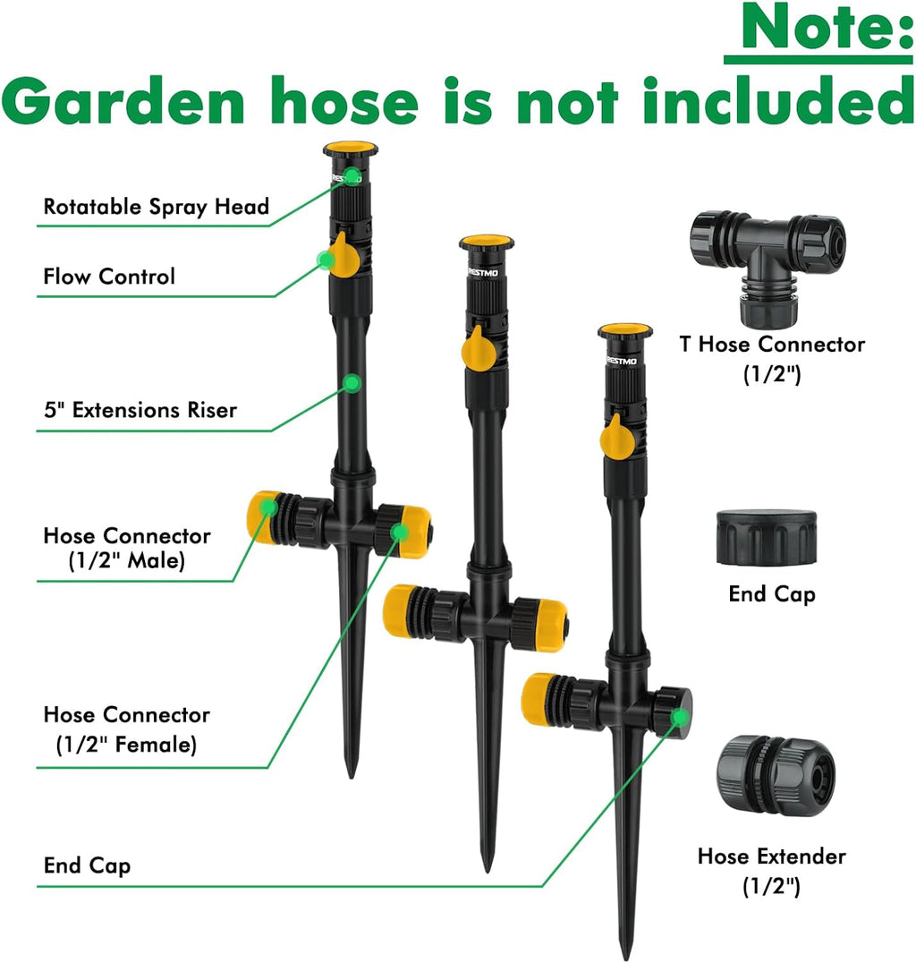 RESTMO Water Sprinklers for Yard, Above Ground Irrigation System for Lawn | Adjustable Spray Range, DIY Above Ground