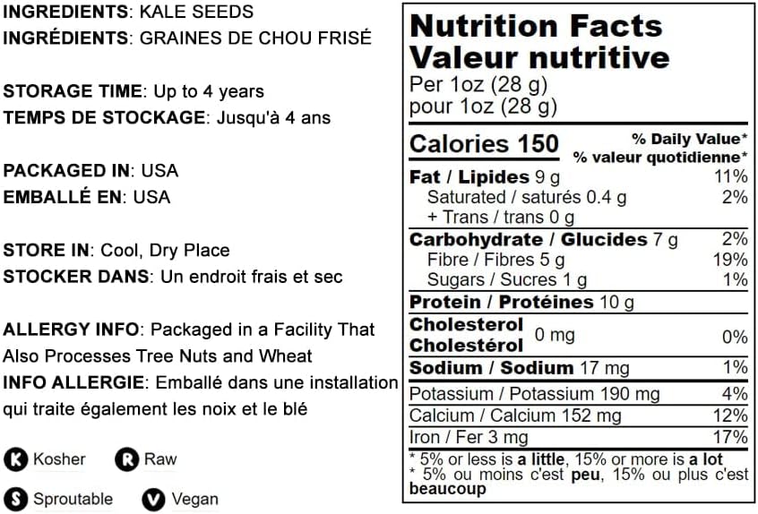 Kale Seeds, 5 Pounds – Great for Sprouting and Planting, High Germination Rate, Non-Irradiated, Kosher, Vegan, Bulk