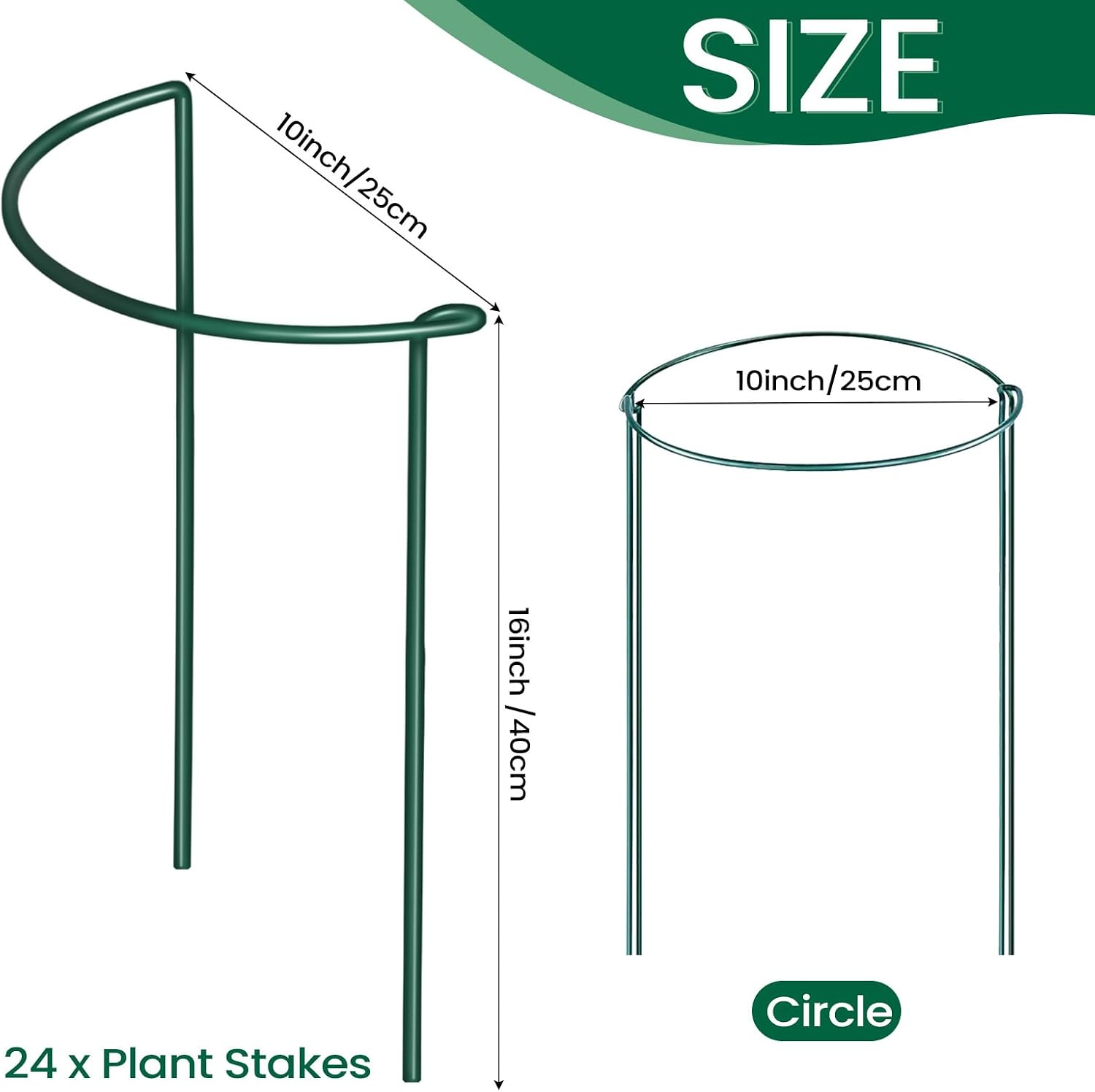 DoubleFill 24 Pcs Snake Plant Support Stakes 10" W x 16" H Half Round Peony Cages and Supports Plant Ring Metal Garden