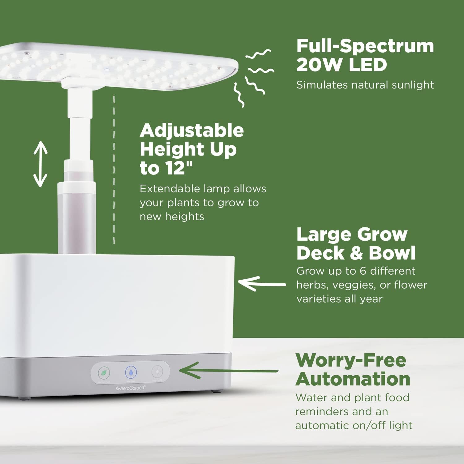AeroGarden Harvest Indoor Garden Hydroponic System with LED Grow Light and Herb Kit, Holds up to 6 Pods, White
