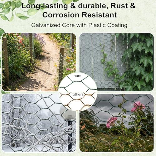 Chicken Wire for Floral Arrangements, 15.7"x157" Green PVC Coated Mesh