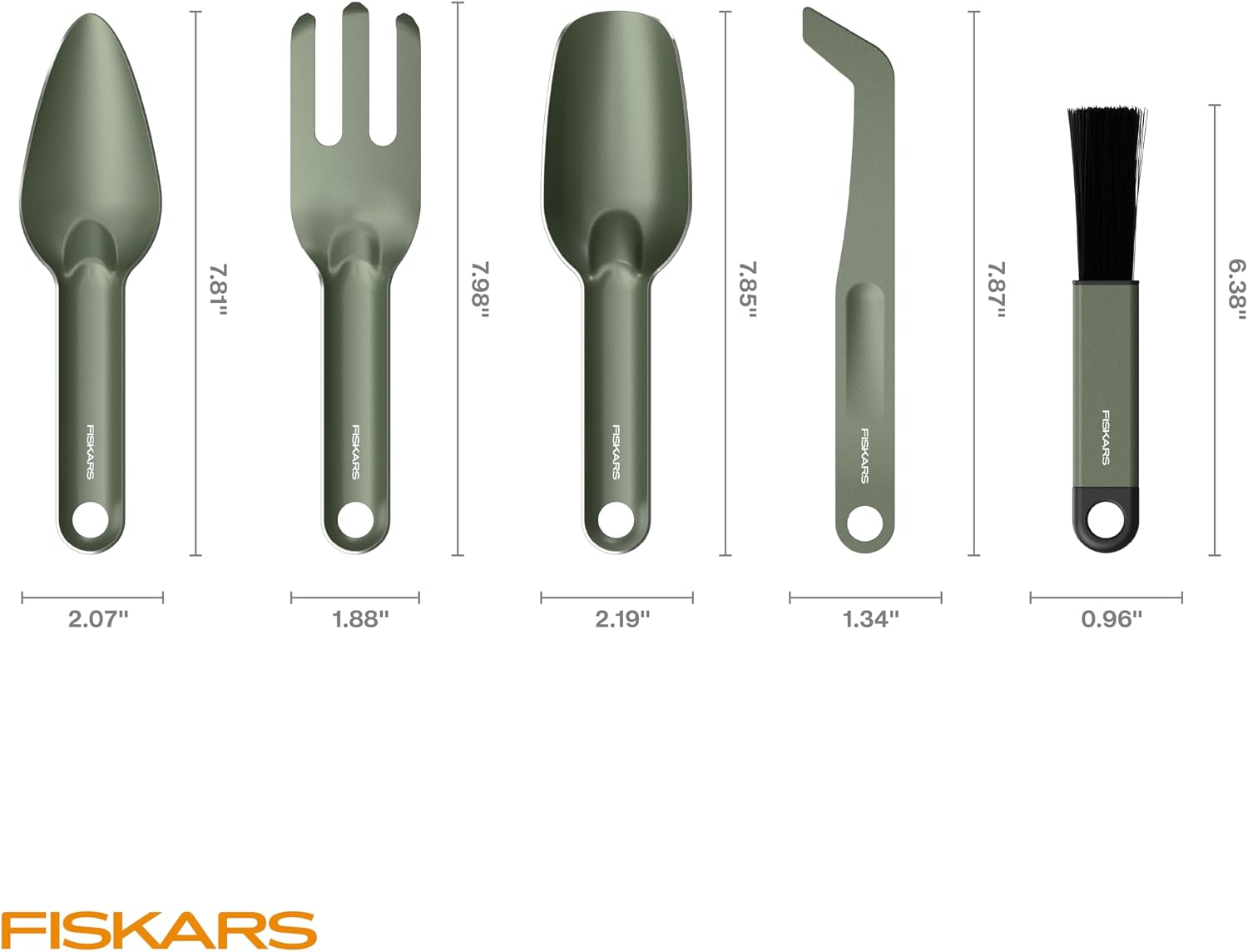 Fiskars 5-Piece House Plant Cultivating Tool Set for Indoor Gardening | Nesting Trowel, Soil Scoop, Cultivator, Tongs &