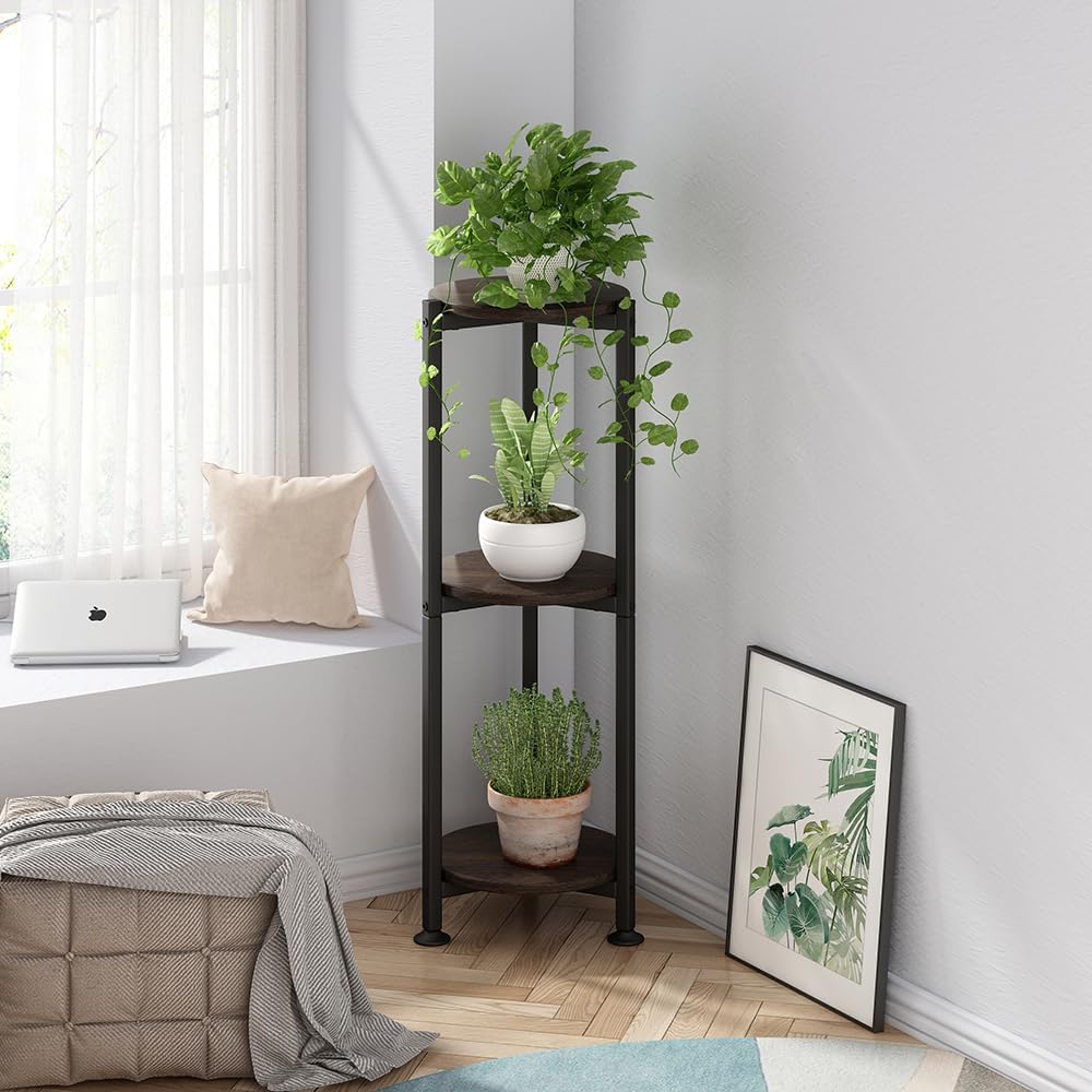 3 Tier Plant Stand Indoor Corner Tall Round Shape Plant Shelf | Modern Metal MDF board Flower Storage,Suitable tight
