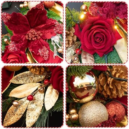 Christmas Wreaths for Front Door, Soomeir 24 Inch Outdoor Christmas Wreath with Lights, Large Prelit Wreath for Holiday Winter Window Outdoor Indoor Xmas