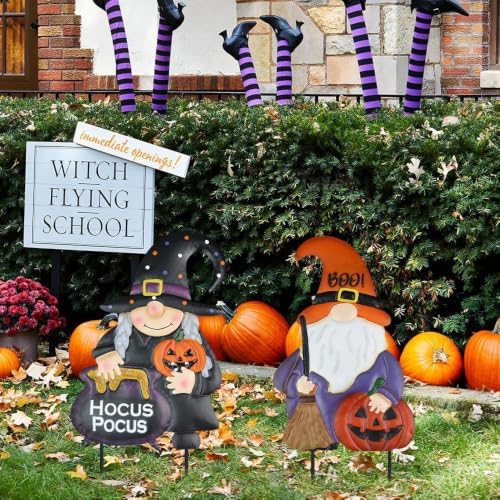 hogardeck Halloween Decorations Outdoor, Metal Gnomes Decorative Garden Stakes with Pumpkins Halloween Decorations Outside, Hocus Poucs Yard Signs for Garden Lawn Patio Halloween Decor
