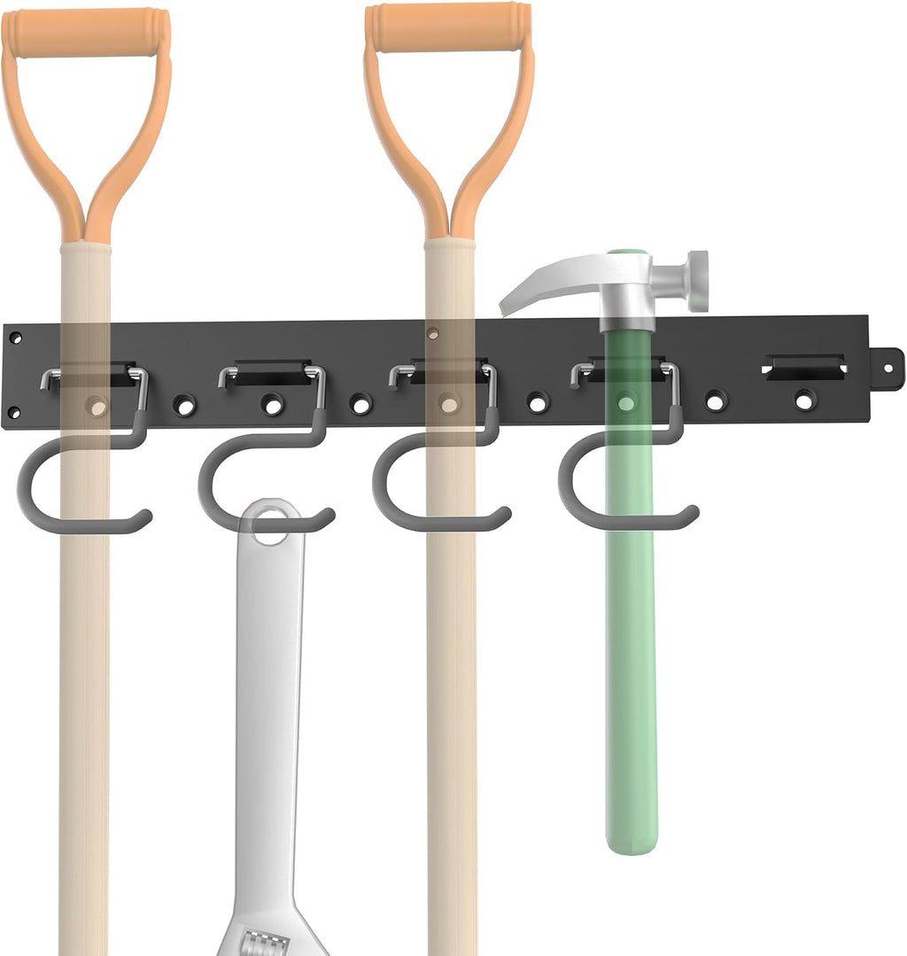 TORACK Plastic Wall Mounted Mop and Broom Holder, Garden Tools Organizer for Garage Wall, Yard Tool Storage Rack for