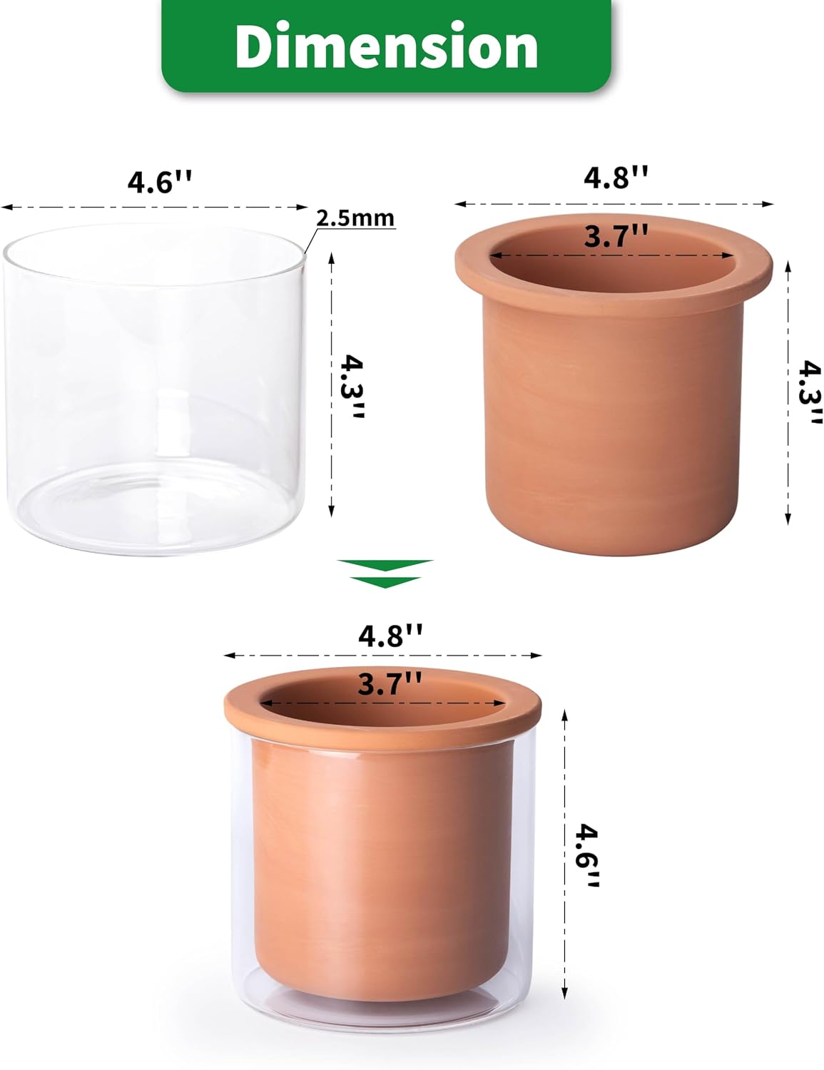 Phoenix Vine 4 Inch Self Watering Plants Pot, Design Terracotta Pot for Plants, Indoor Cylinder Terra Cotta Planter