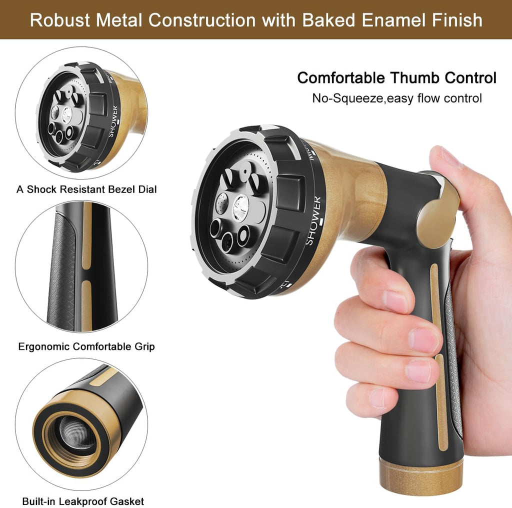 FANHAO Heavy Duty Garden Hose Nozzle, Metal Hose Sprayer Easy Thumb Control | 8 Spray Patterns, Rustproof Water Nozzle