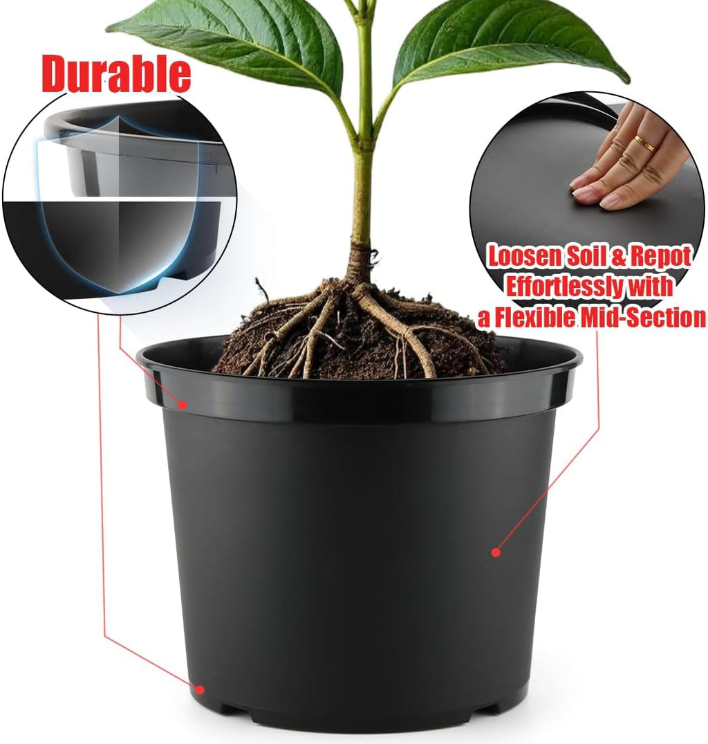 RooTrimmer 5 Gallon 12 Inch Plastic Nursery Pots, Plant Containers with Drainage Holes, Round Sturdy Garden Planters