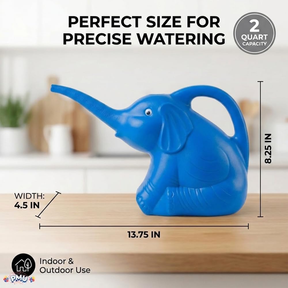 PMU 3Pcs 2-Quart Elephant Watering Can – Durable Plastic Garden Watering Can for Indoor & Outdoor Plants, Easy-Pour