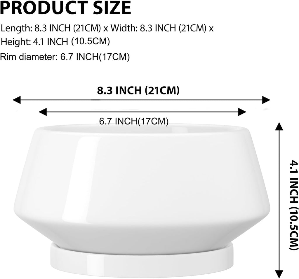 8.3 Inch White Ceramic Planter with Drainage Hole and Saucer | Ideal for Indoor and Outdoor Plants, Modern Home Decor