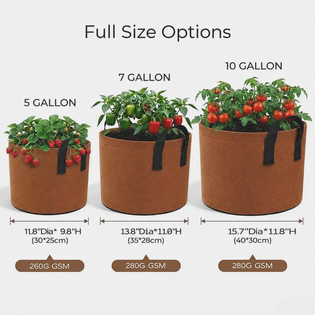 10 Gallon Grow Bags, Heavy Duty Fabric Pots with Handles for Vegetables | 5 Pack 10 Gallon Grow Bags, Heavy Duty Fabric