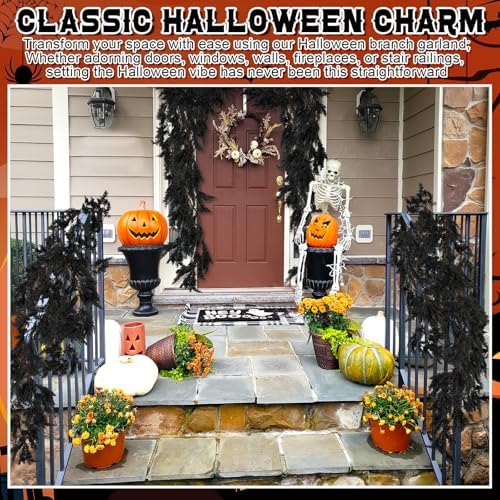 XunYee 6 Feet Black Halloween Garland, Gothic Vine Boughs