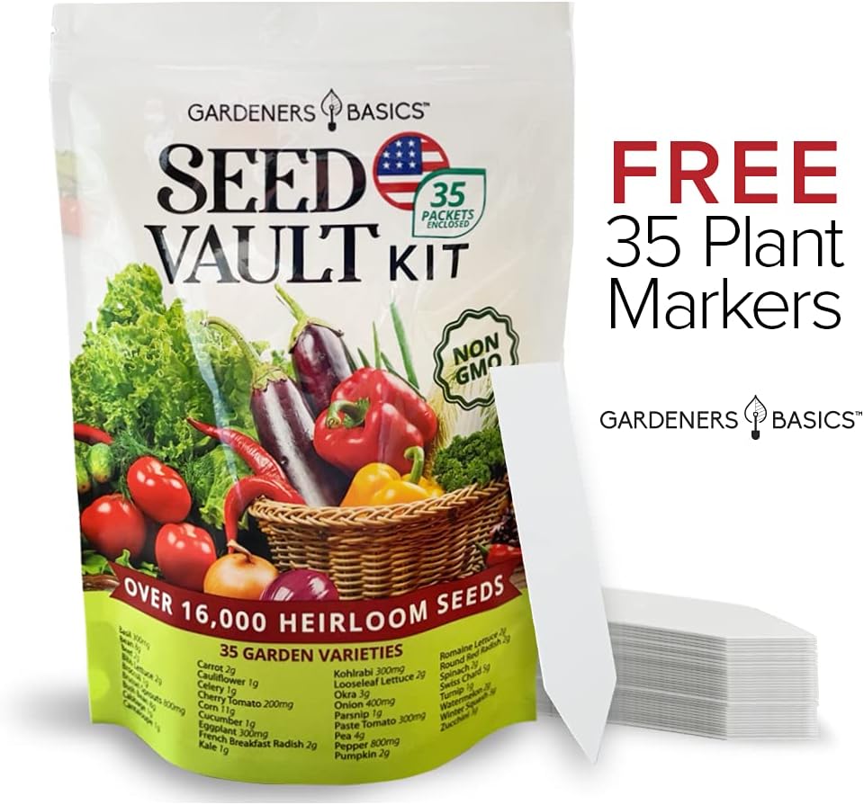 Gardeners Basics Survival Seed Vault Kit, Vegetable Seeds for Planting | 35 heirloom, non-GMO, non-hybrid