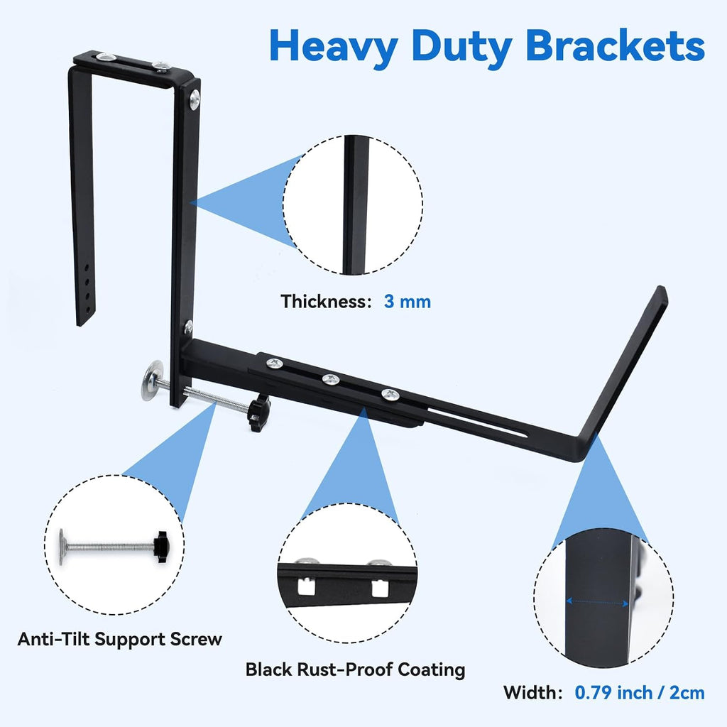 Halatool Window Box Brackets Outdoor, 4Pack Adjustable Planter Box Brackets | Heavy Duty Steel No Drill Flower Box