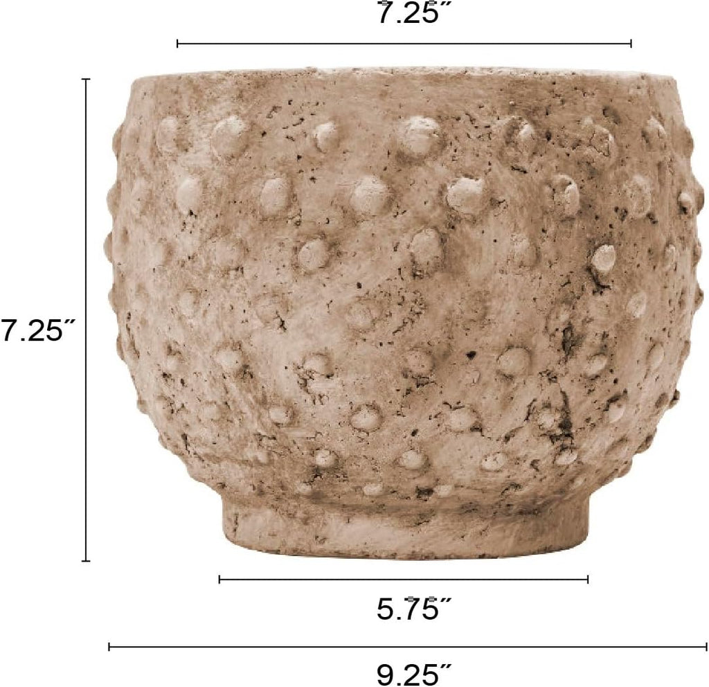 Creative Co-Op 9.25" Round Sandstone Hobnail Planter with Distressed Finish, Greige