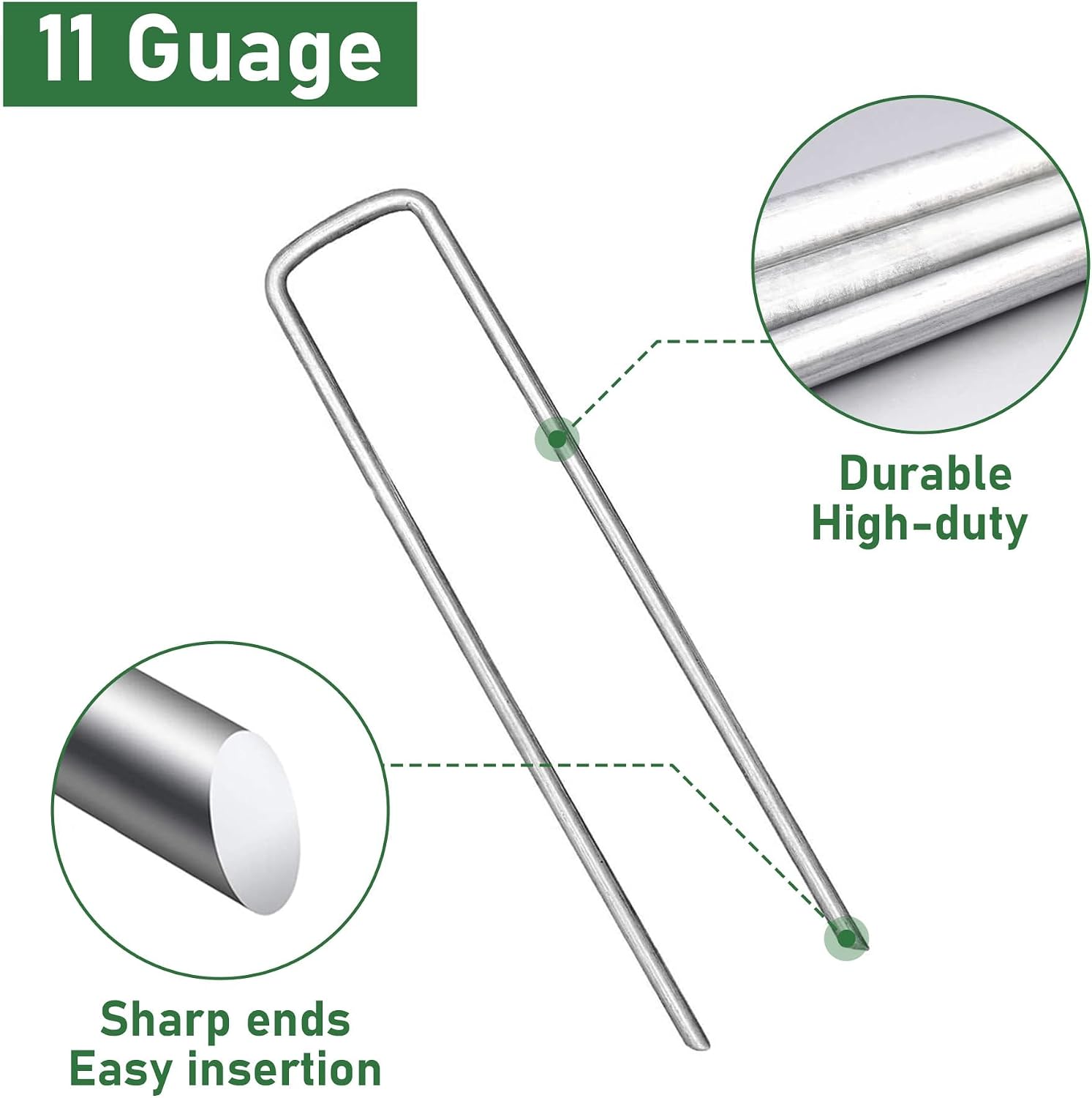 500 Pack Landscape Staples 6 Inches 11 Gauge Stakes, Galvanized Garden Stakes U-Shaped Pins and Landscaping Staples for